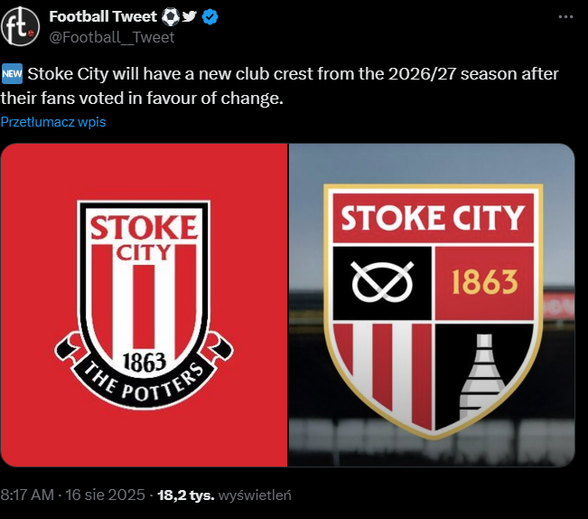 HIT! Kibice Stoke City zdecydowali, że klub ZMIENIA HERB na...